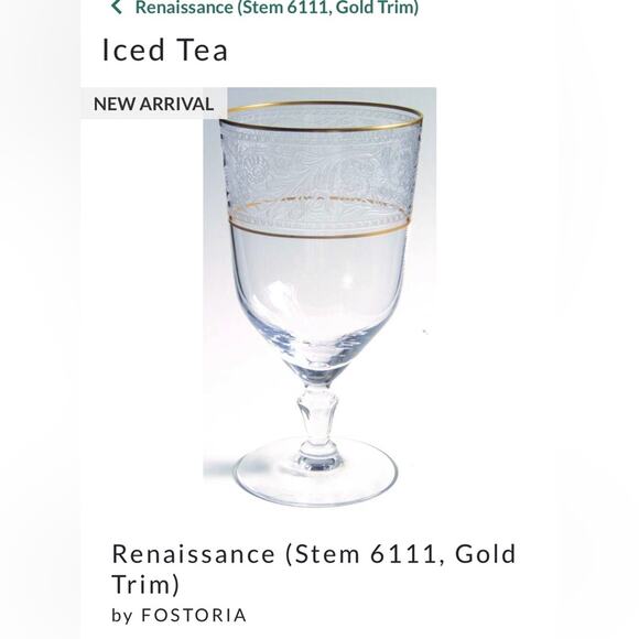 Fostoria Renaissance‎ Vintage Iced Tea Glass with Gold Trim EUC - Picture 6 of 6